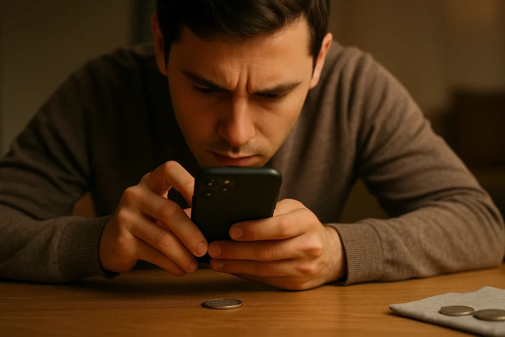 A young collector identifies a coin with the app to check its market value.